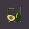 Hand drawing avocado with slice on dark background