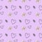 Hand drawing black lineart watercolor floral lavender heart pink pattern