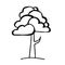 Hand drawing black and white tree. Cartoon style