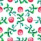 Hand-drawing botanical seamless pattern with cowberry with leaves. Watercolor illustration. Use for textile print, wrapping paper