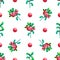 Hand-drawing botanical seamless pattern with cowberry with leaves. Watercolor illustration. Use for textile print, wrapping paper