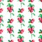 Hand-drawing botanical seamless pattern with cowberry with leaves. Watercolor illustration. Use for textile print, wrapping paper