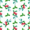 Hand-drawing botanical seamless pattern with cowberry with leaves. Watercolor illustration. Use for textile print, wrapping paper