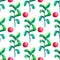 Hand-drawing botanical seamless pattern with cowberry with leaves. Watercolor illustration. Use for textile print, wrapping paper