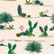 Hand drawing cactus and succulent plants seamless pattern on pastel background for decorative,fashion,fabric,textile,print or