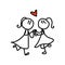 Hand drawing cartoon happy couple wedding