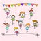 Hand drawing cartoon happy kids running marathon