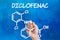 Hand drawing the chemical formula of diclofenac