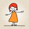 Hand drawing colorful happiness cartoon concept, happy girl, character of kid smile with joy