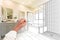 Hand Drawing Custom Master Bathroom with Cross Section
