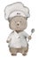 hand drawing of a cute teddy bear in a chef\'s hat and with a spoon, cartoon chef bear