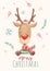 Hand drawing digital watercolor illustration Christmas deer
