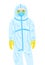 Hand drawing of doctor in disposable protective suit in flat style