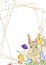 Hand drawing easter watercolor bunnies with branches and leaves. Watercolour cute rabbit illustration spring style. Greeting bunny