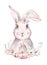 Hand drawing easter watercolor cartoon bunnies with leaves, branches and feathers. indigo Watercolour rabbit holiday