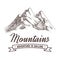 Hand drawing high mountain peak and forest vintage adventure vector poster with sketched mountains