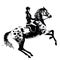 Hand drawing horseback rider and rearing horse like engraving.
