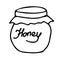 Hand drawing jar of honey. Simple minimal picture with lettering honey. For greeting cards,children coloring book and