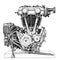 Hand drawing motorcycle engine Vector illustration Transport engineering