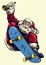 Hand drawing santa claus riding skateboard and bring the bell