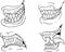 Hand drawing set of black and white scary Halloween jaws, canines, teeth, terrible snouts, monsters