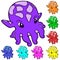 Hand drawing. Set of octopuses in different colors. Octopus Dumbo.