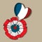 Hand drawing, sketch. Balloon in the shape of a heart and a cockade with the state colors of France, tricolour on a