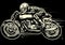 Hand drawing of skull riding vintage motorcycle