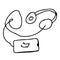 Hand drawing smart phone with headphones and cable.Listen to music. Simple logo,minimal.For greeting cards,children