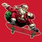 Hand Drawing style of santa claus jumping with riding skateboard