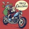 hand drawing style of santa claus ride a motorcycle to delivering the christmas gift