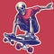 Hand drawing style of skull riding skateboard