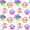 Hand drawing watercolor set of cupcakes isolated on white background
