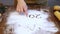 hand drawing writing 202 number new year flour sifted on wooden table christmas