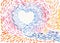 Hand drawn abstract background about love, sympathy, miracles. Watercolor brush strokes create a heart shape, bright colorful