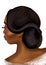 Hand-drawn abstract fashion illustration of imaginary female afro model with high roll updo hairstyle