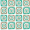 Hand drawn abstract patterned turquoise and beige squares on white background.