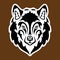 Hand drawn abstract portrait of a wolf. Sticker. Vector stylized illustration isolated on brown background