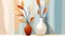Hand-drawn Acrylic Illustration Of Brown And Orange Vases With Flowers