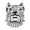 Hand drawn aggressive dog face line art. Tribal ethnic totem. Graphic style, black and white vector illustration. Perfect for