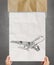 Hand drawn airplane on crumpled paper