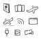 Hand drawn Airport Related Vector Line Icons. Contains such Icons as Departure, Tickets, Baggage Claim. doodle