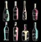 Hand drawn alcohol bolltes. Vector sketch of bottles