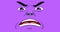 Hand drawn animation of a face showing disgust isolated on purple background