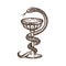 Hand drawn antique vintage style vector illustration. The Hygea vessel is one of the symbols of pharmacy Medical snake