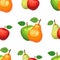 Hand drawn apples and pears seamless pattern on white background
