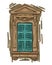 Hand drawn aquamarine window. Vintage artistic architecture shutters