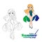 Hand drawn art, anime cartoon style. Girl wearing swimsuit and pareo. Vector illustration. Can be used for coloring book