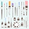 Hand drawn art tools, painter equipment illustration set