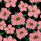 Hand drawn artistic cute flowers and leaves on black background.Pink floral pattern of textile fabric. - Illustration